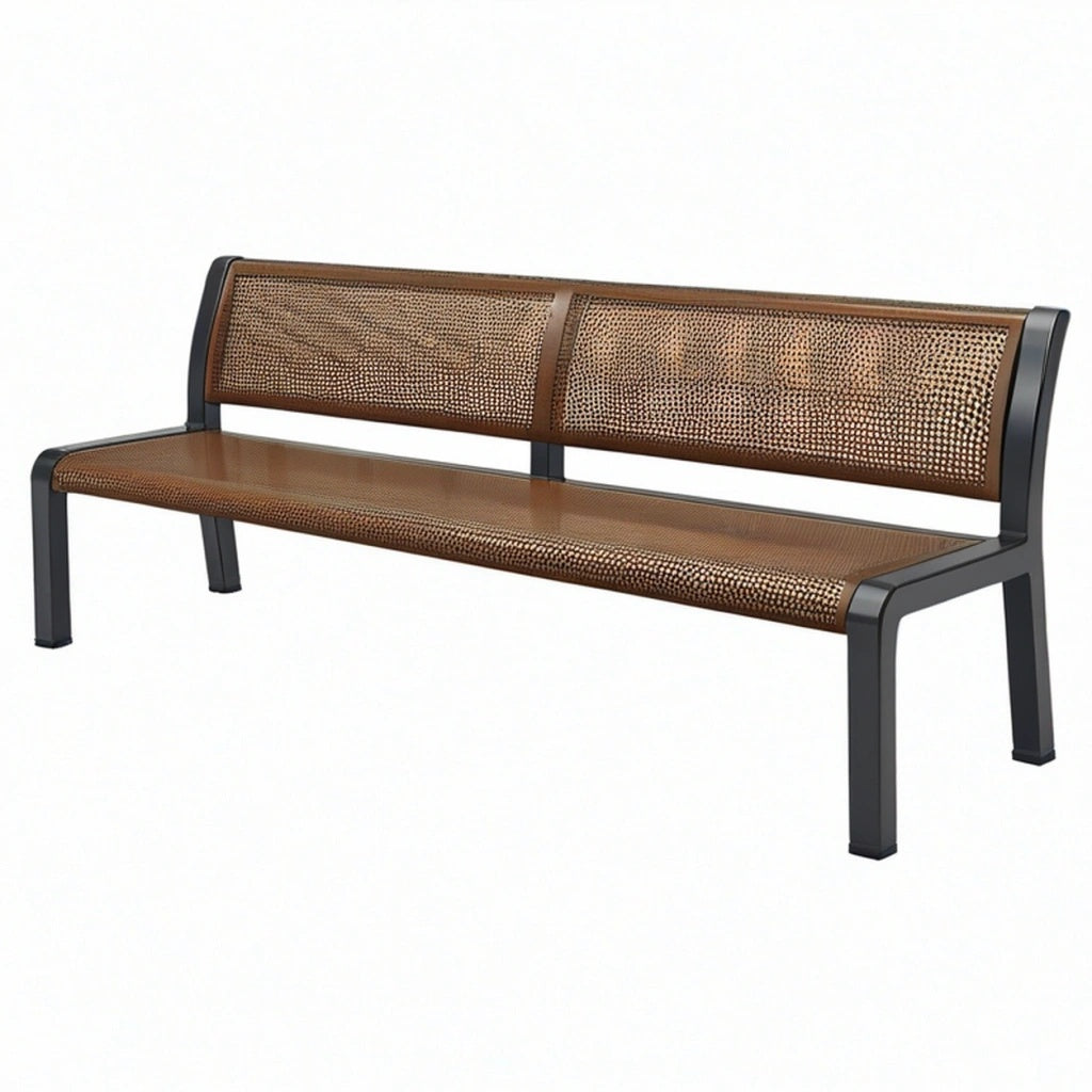 Ławka ogrodowa 150 x 60 x 80 cm z plecionki rattanowej brązowa ze stalowym stelażem