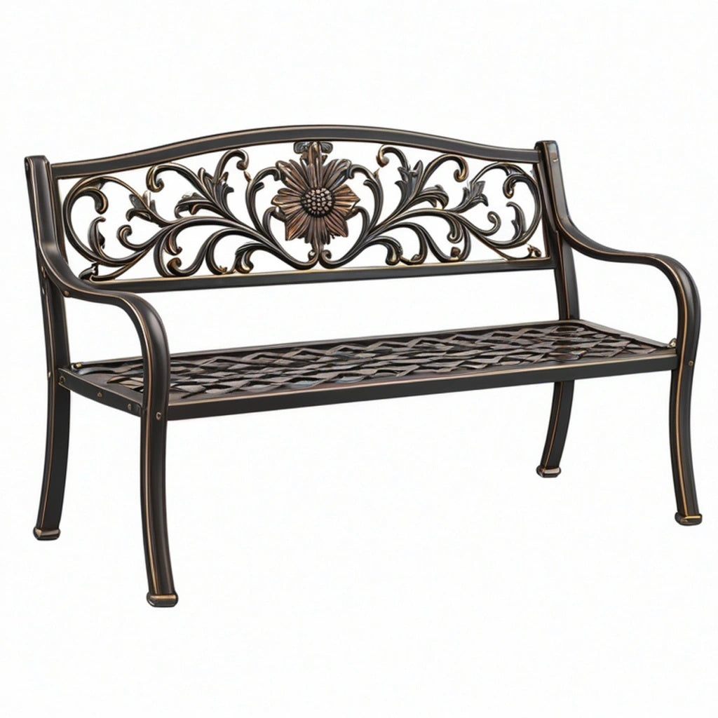 Ławka ogrodowa 120 x 60 x 90 cm metalowa czarno-brązowa dekoracyjna