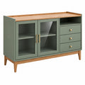 Komoda 140 x 40 x 85 cm zielona z drewnianym blatem i przeszkleniem - do salonu w stylu retro