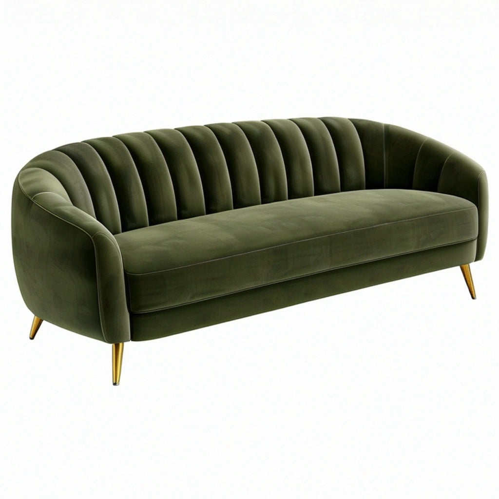 Sofa trzyosobowa 220 x 90 x 80 cm zielona aksamitna do salonu w stylu glamour