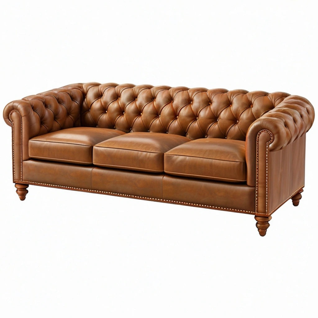 Sofa trzyosobowa 220 x 95 x 78 cm ze skóry brązowa do salonu w stylu chesterfield