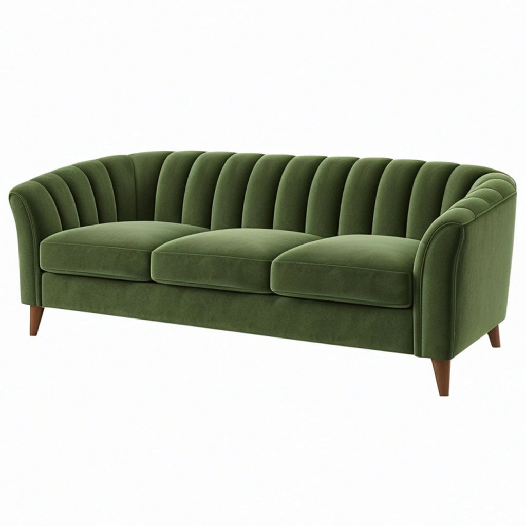 Sofa trzyosobowa 210 x 90 x 85 cm z zieloną aksamitną tapicerką - styl glamour