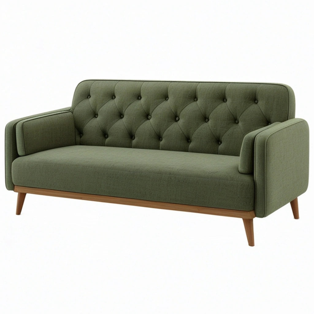 Sofa dwuosobowa 180 x 85 x 88 cm zielona z tkaniny - pikowane oparcie drewniane nogi