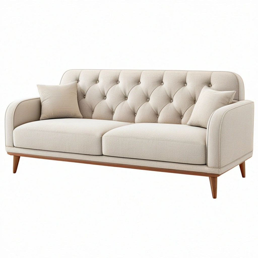Sofa 3-osobowa 190 x 85 x 88 cm z tkaniny beżowa pikowana klasyczna