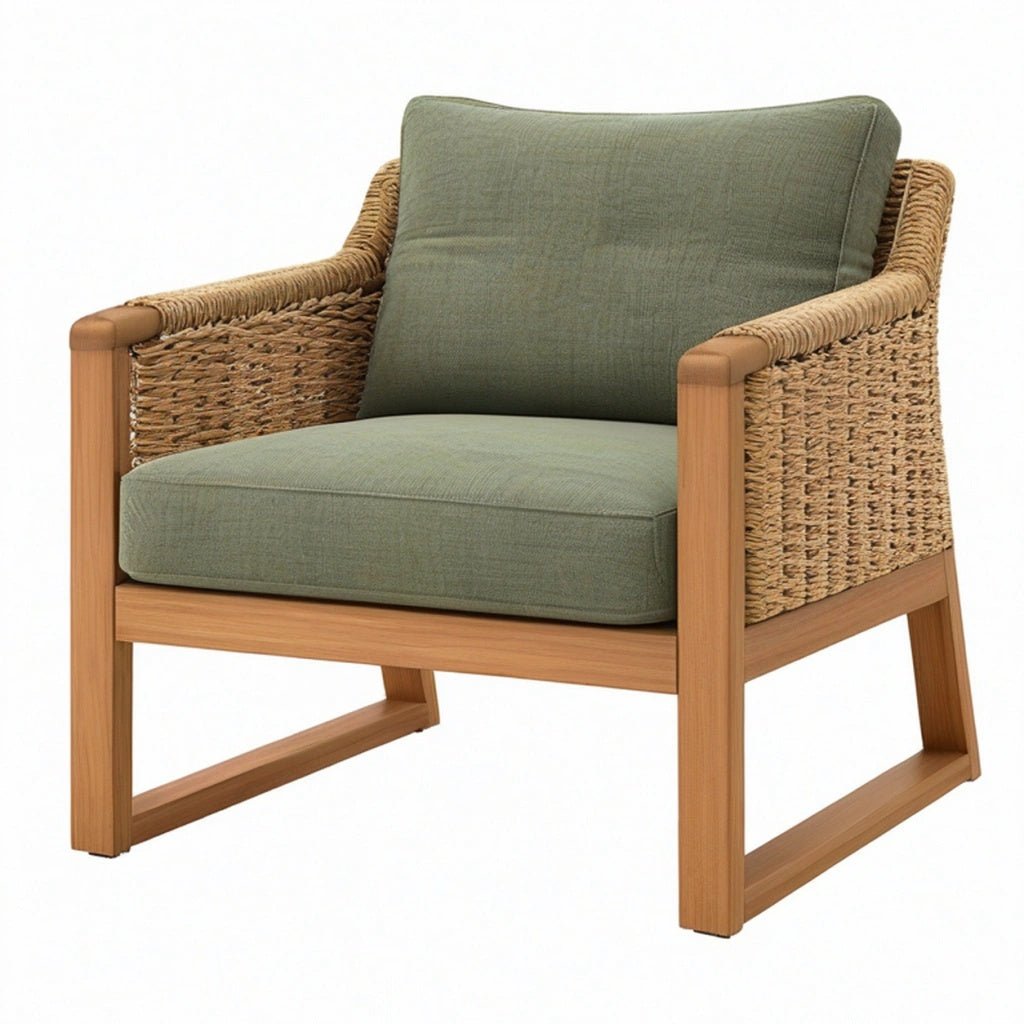 Fotel 75 x 80 x 82 cm drewniano pleciony zielony w stylu naturalnym