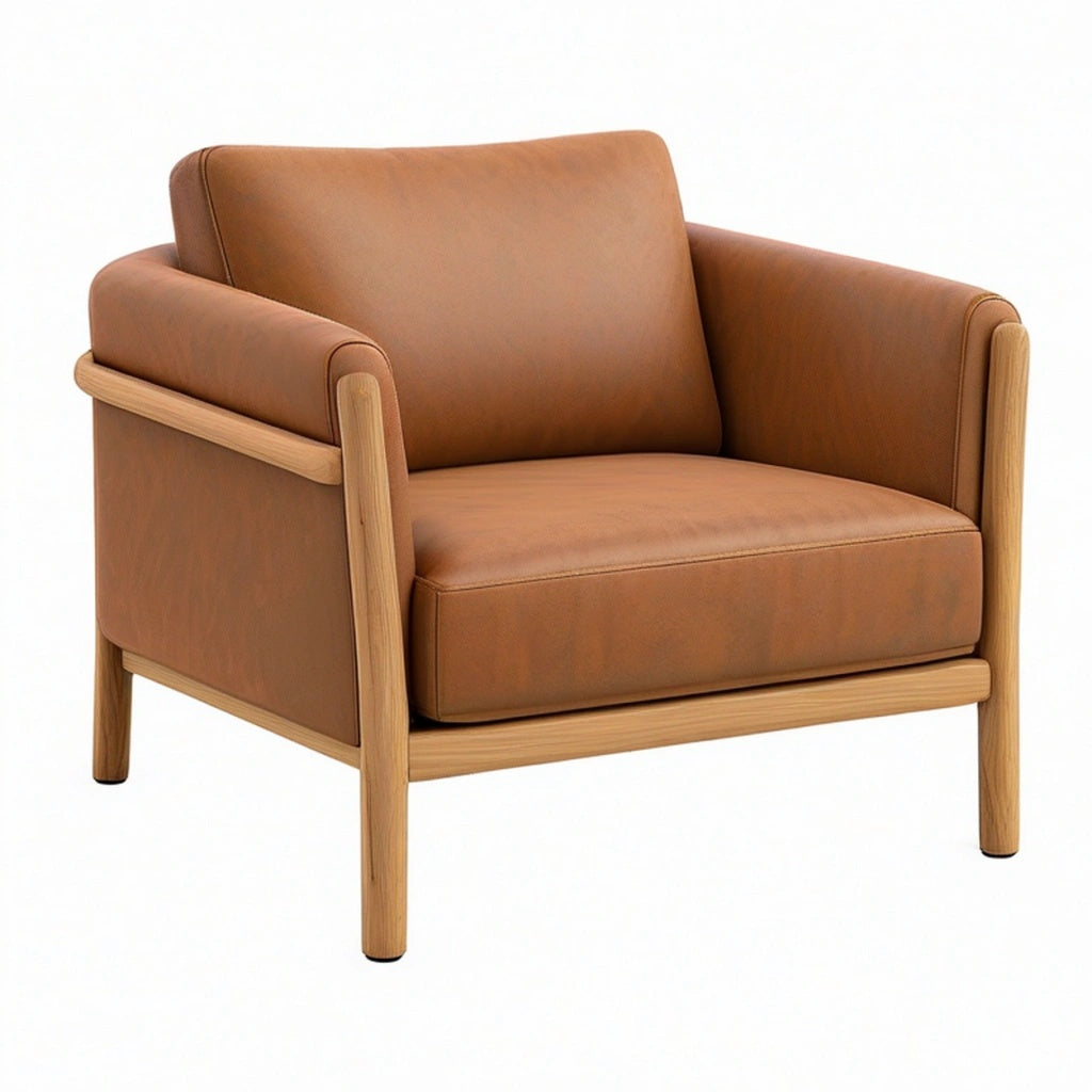 Fotel 82 x 85 x 80 cm brązowy tapicerowany z drewnianą ramą do salonu w stylu skandynawskim